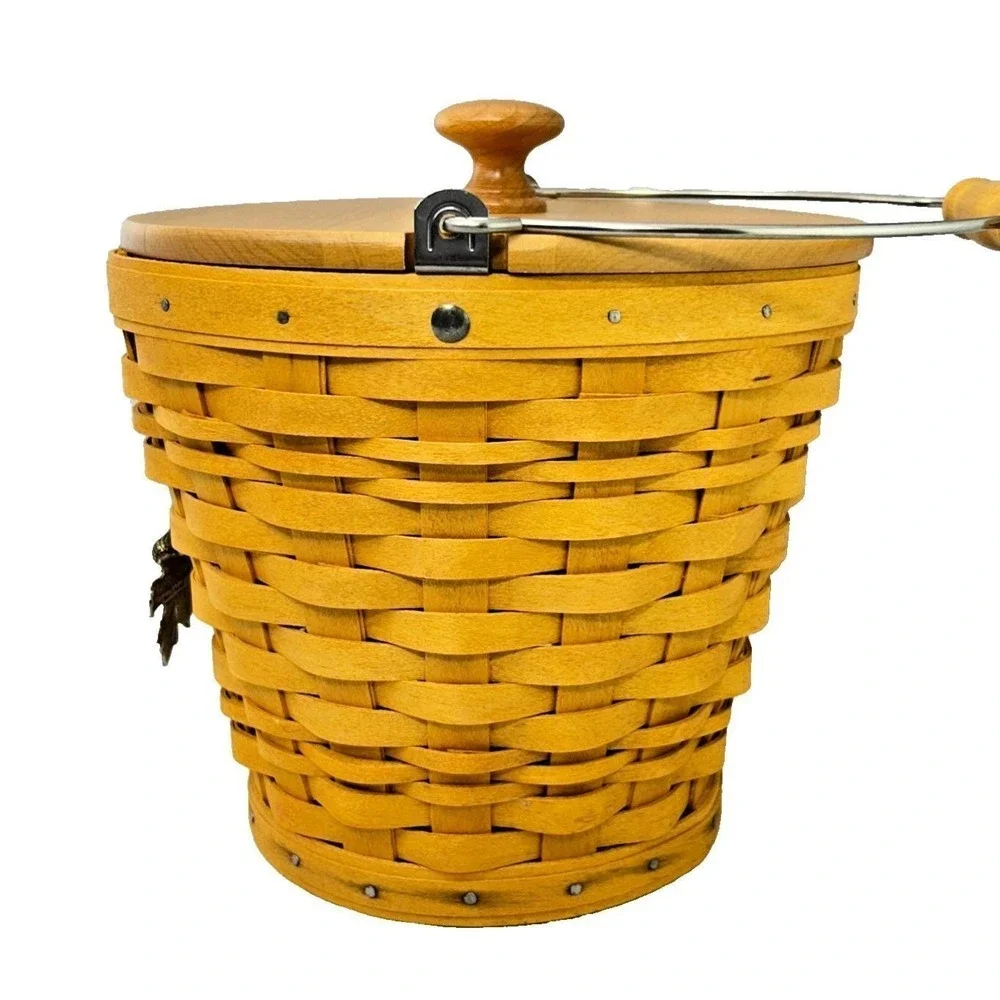 Longaberger AUTUMN PAIL Basket Protector Lid Tie-On & Falling Leaves Liner 2002